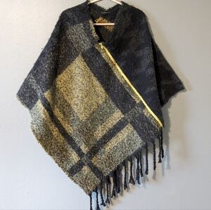 Do Everything in Love Plaid Fluff Knit Poncho ONE SIZE
